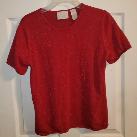 5 for $25 | Vintage Emma James Shimmer Short Sleeve Blouse and Cardigan Set - Picture 6 of 13